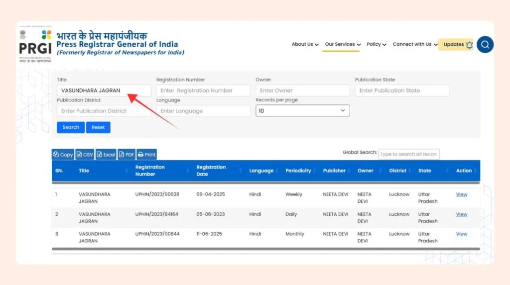 RNI Title Registration Status